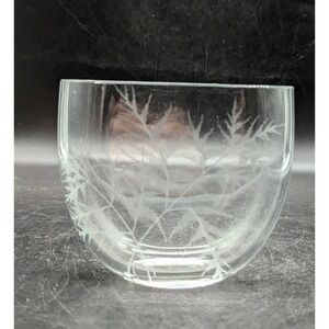 Vintage Ekenas Sweden Etched‎ Fern Clear Glass Vase 4.75" Signed Numberes